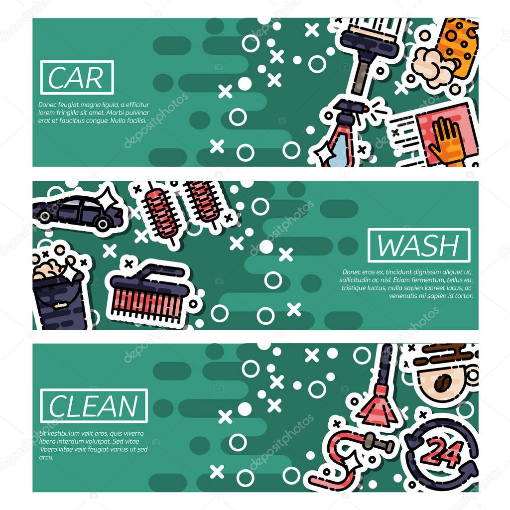 Set of Horizontal Banners about car wash