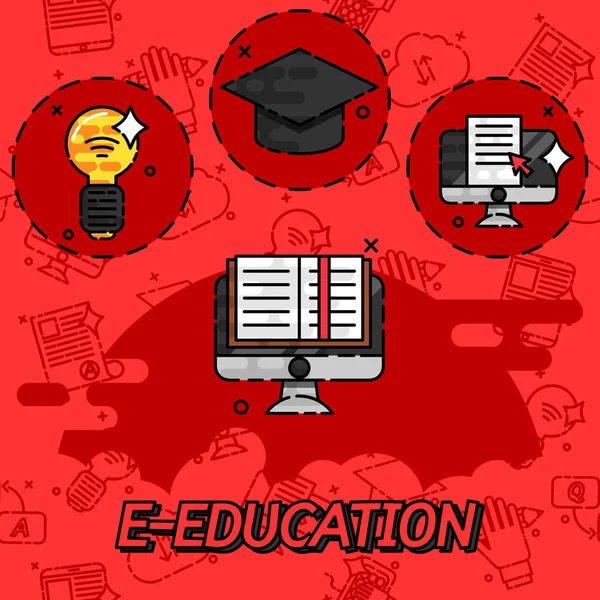E-εκπαίδευση επίπεδη έννοια εικονίδια — Διανυσματικό Αρχείο