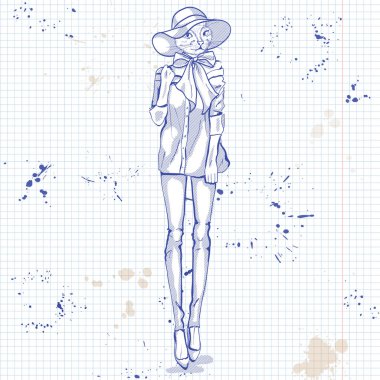 Vektör zarif kadın kedi kafa ile