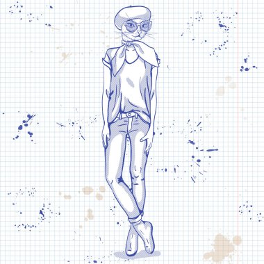 Vektör zarif kadın kedi kafa ile