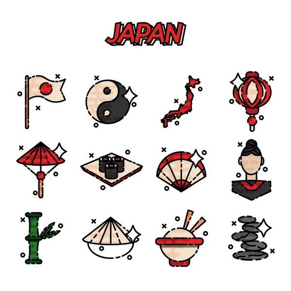 Japón iconos planos — Vector de stock