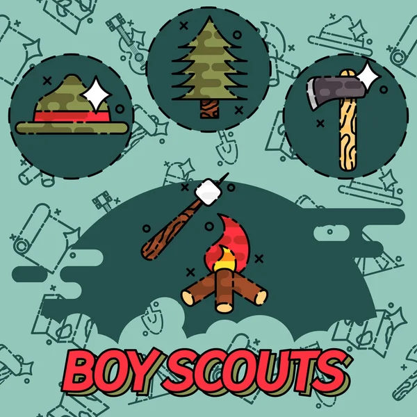 Boy scout piatto concetto icone — Vettoriale Stock