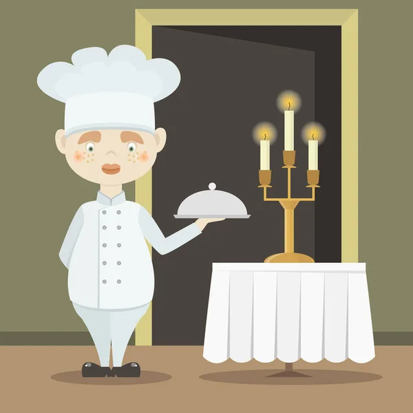 Chef drôle mignon cuisinier dans la casquette — Image vectorielle