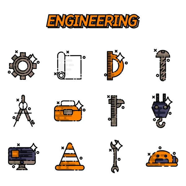 Mérnöki lapos ikonok beállítása — Stock Vector