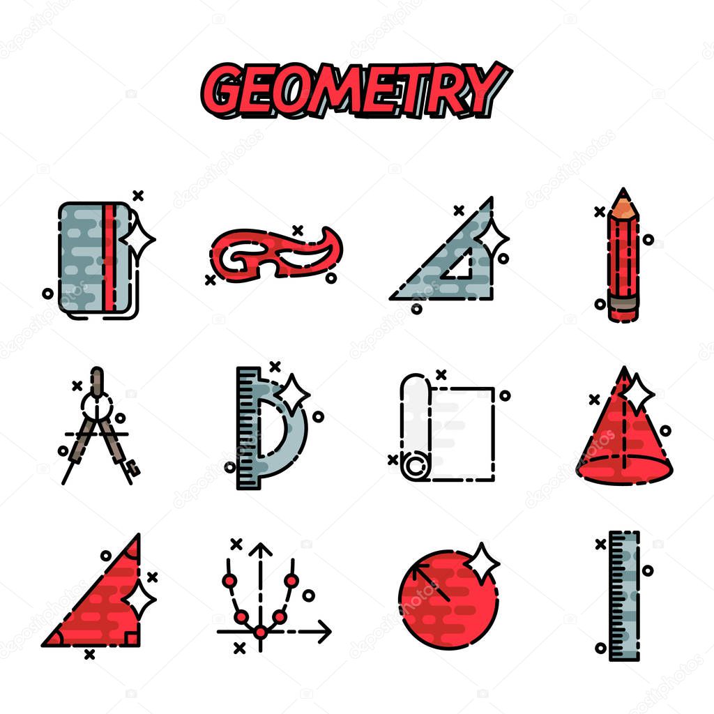 Geometry flat concept icons . Template for covers, flyers, banners, posters and placards, may be used for presentations and books. Vector illustration, EPS 10