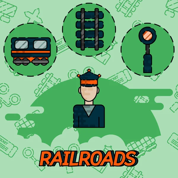 Ferrovie icone concetto piatto — Vettoriale Stock