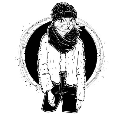 Vektör zarif kadın kedi kafa ile