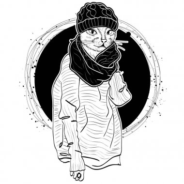 Vektör zarif kadın kedi kafa ile