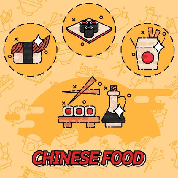 Comida china iconos concepto plano — Vector de stock