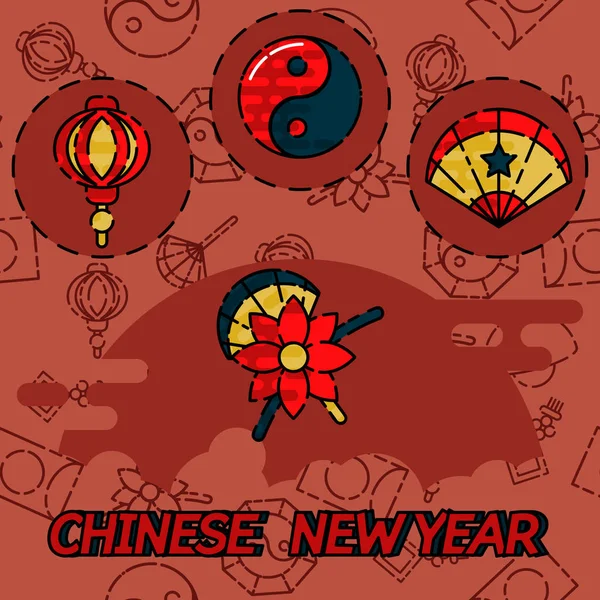 Iconos de concepto plano de Año Nuevo chino — Vector de stock