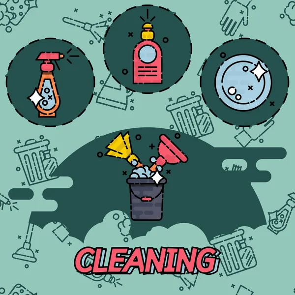 Cleaning flat concept icons — Stock Vector