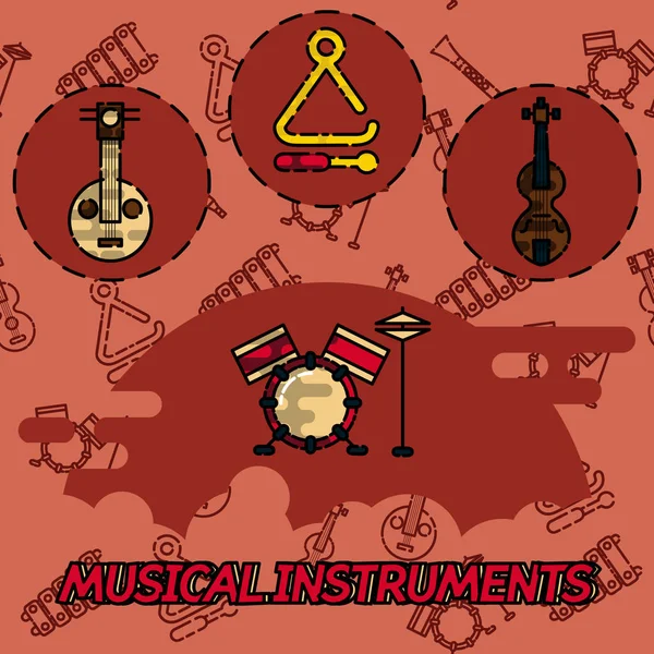 Instrumentos musicais ícones conceito plana —  Vetores de Stock