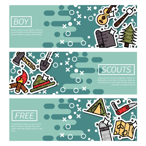 Set di banner orizzontali sui boy scout — Vettoriale Stock