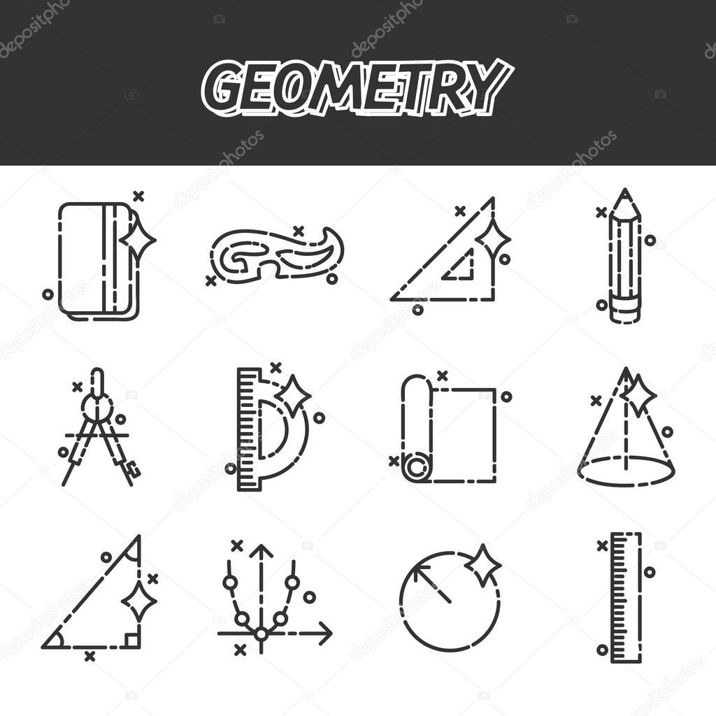 Geometry flat concept icons . Template for covers, flyers, banners, posters and placards, may be used for presentations and books. Vector illustration, EPS 10