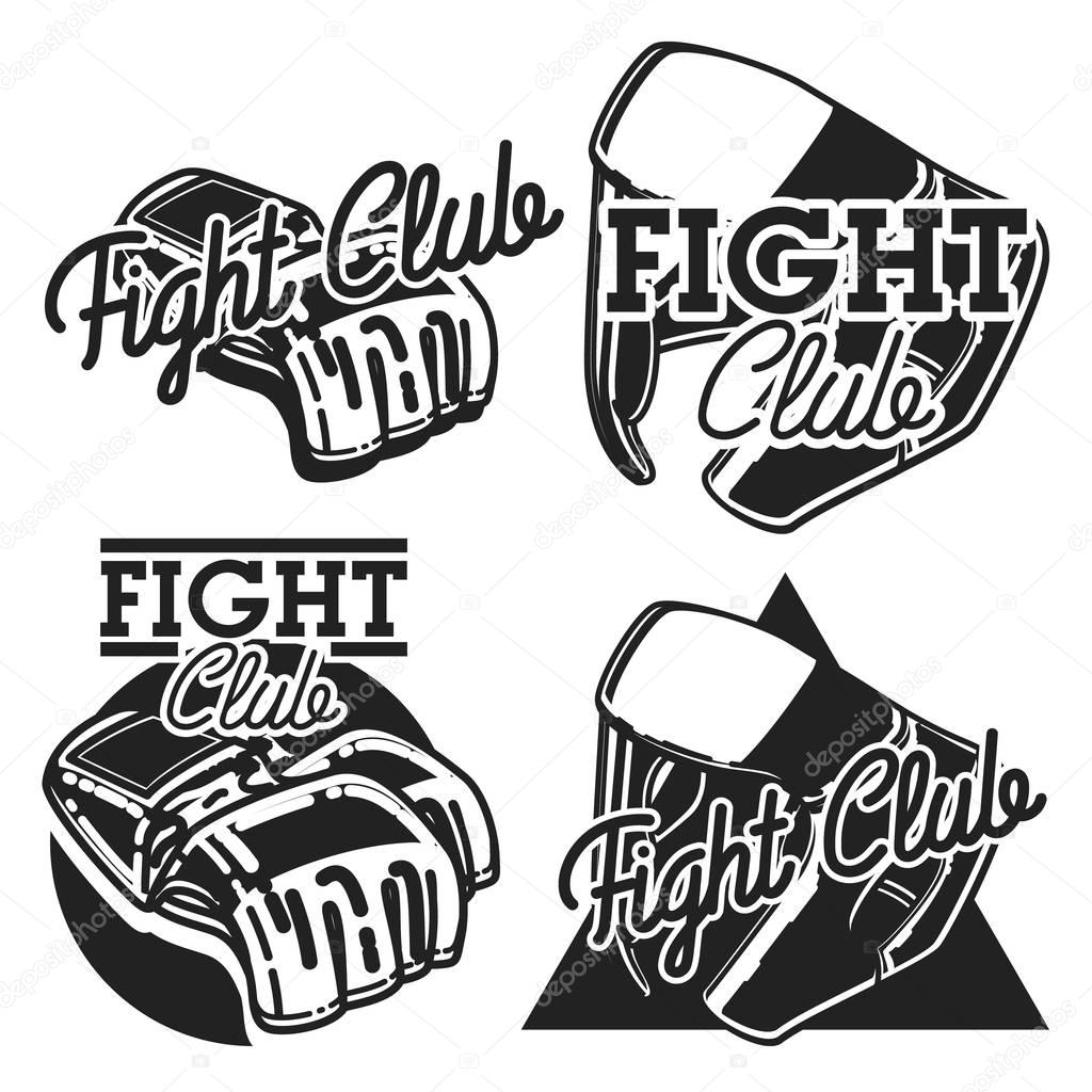 Set of fighting club emblems, MMA, boxing labels and bages
