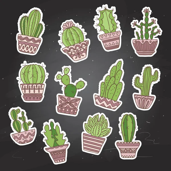 Carino mano disegnato cactus vettoriale set — Vettoriale Stock