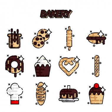 Fırın düz Icons set