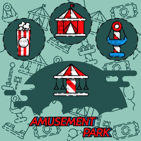 Amusement park flat concept icons — Stock Vector