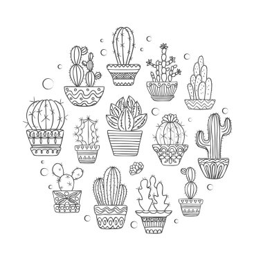Şirin elle çizilmiş vektör cactuse set