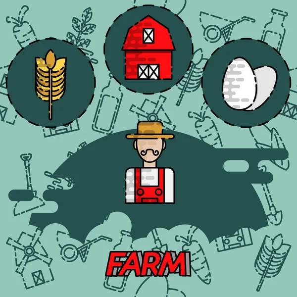 Ícones de conceito plano de fazenda — Vetor de Stock