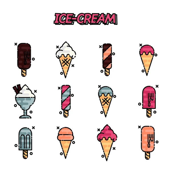 Набор плоских иконок для мороженого — стоковый вектор