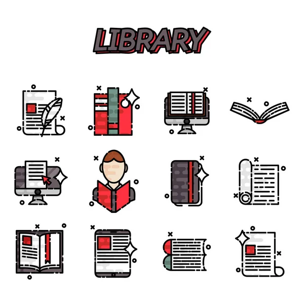 Biblioteca conjunto de ícones planos — Vetor de Stock