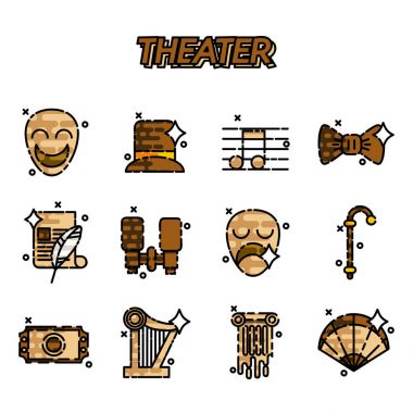 Tiyatro düz Icons set