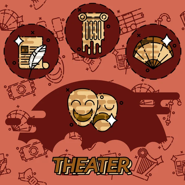 Iconos de concepto plano de teatro — Vector de stock