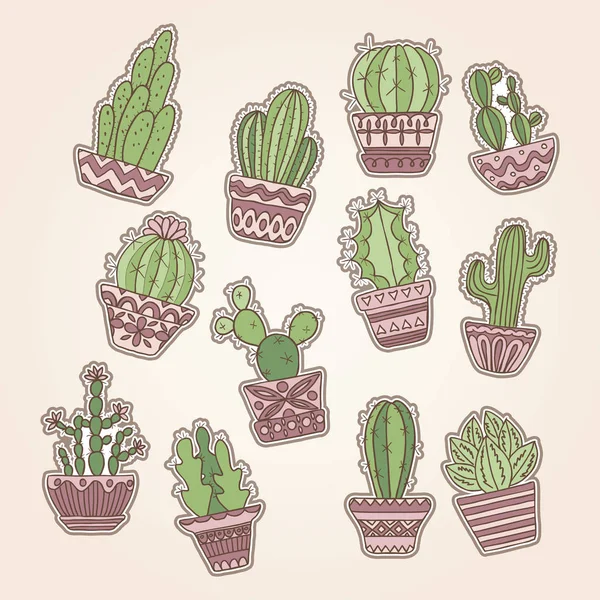 Carino mano disegnato cactus vettoriale set — Vettoriale Stock