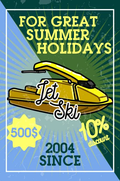 Color vintage jet ski banner — Stock Vector