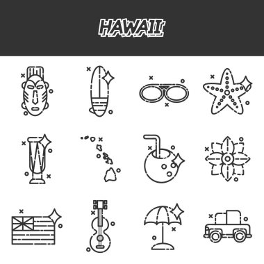 Hawaii düz Icons set