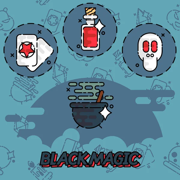 Iconos de concepto plano magia negra — Vector de stock