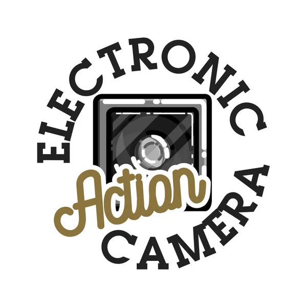 Color vintage electrónica gadgets emblema — Archivo Imágenes Vectoriales