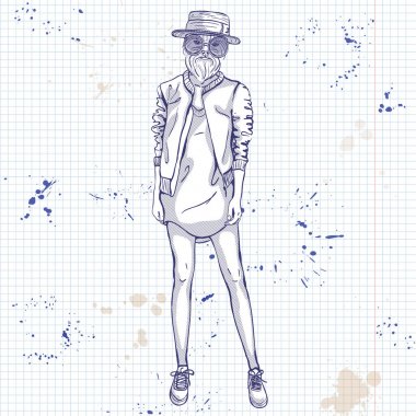 Köpeklerin kafası olan bir modelinin eskiz