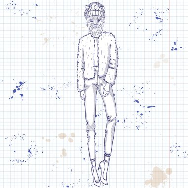 Köpeklerin kafası olan bir modelinin eskiz