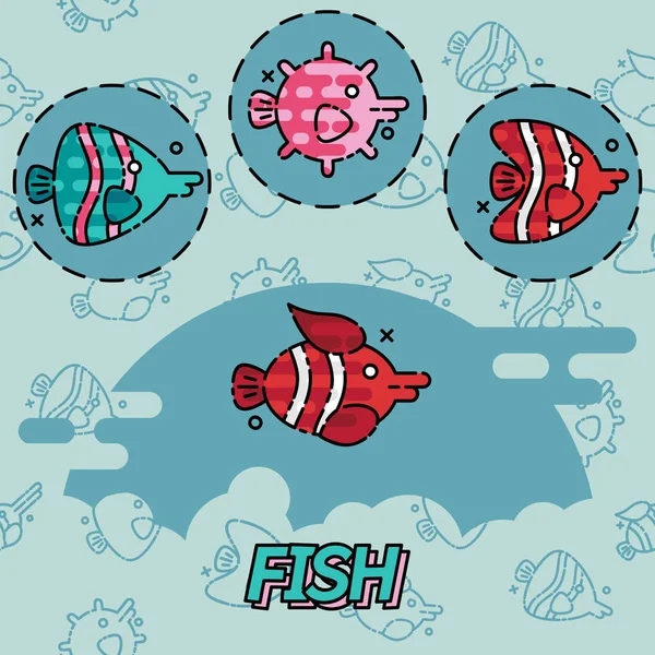 Fish flat concept icons — Stock Vector