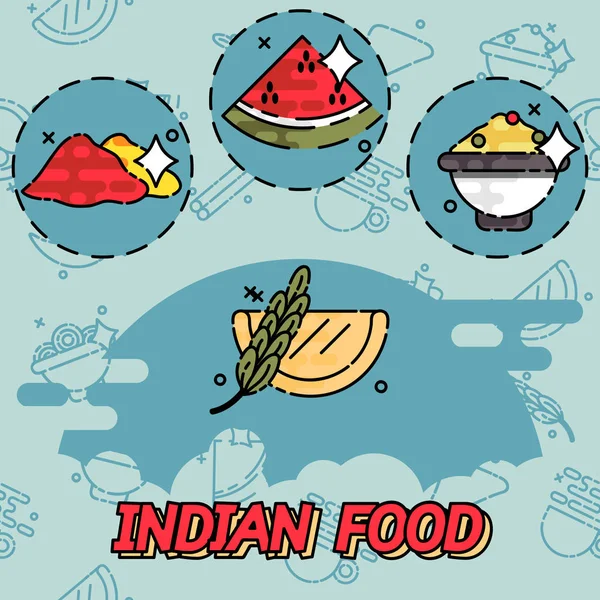 Comida india iconos concepto plano — Vector de stock