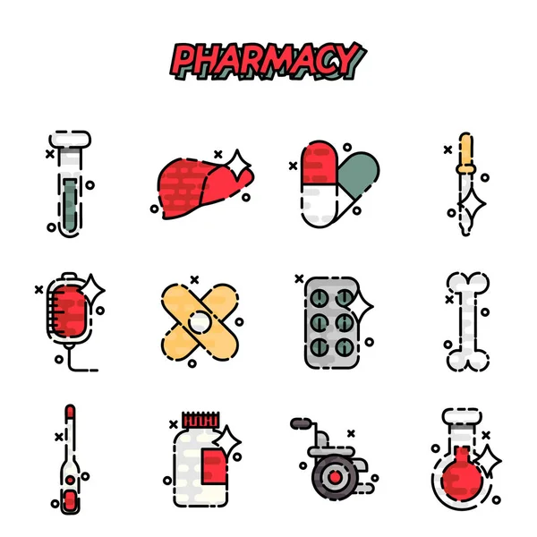 Iconos de concepto de dibujos animados Farmacia — Vector de stock