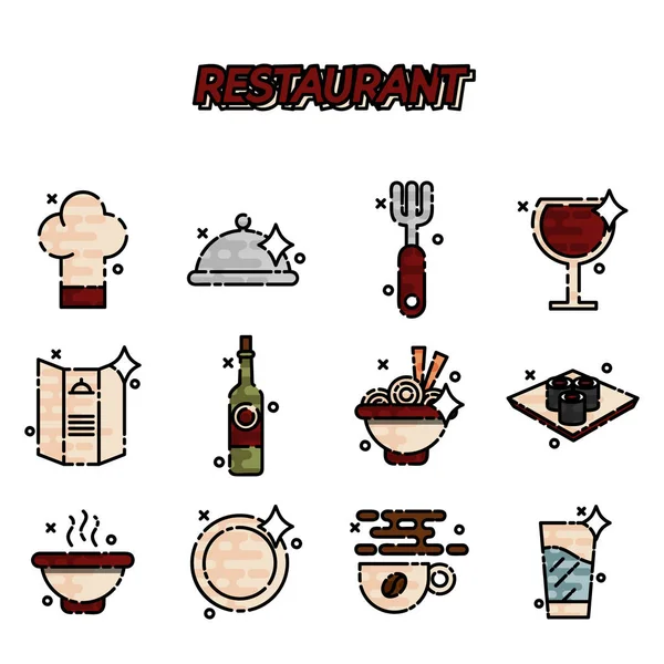 Icônes concept dessin animé restaurant — Image vectorielle