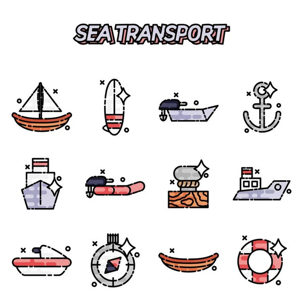 Zee vervoer cartoon concept pictogrammen — Stockvector