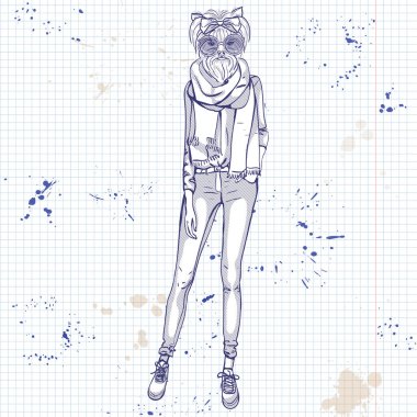 Köpeklerin kafası olan bir modelinin eskiz