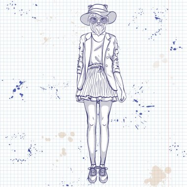 Köpeklerin kafası olan bir modelinin eskiz