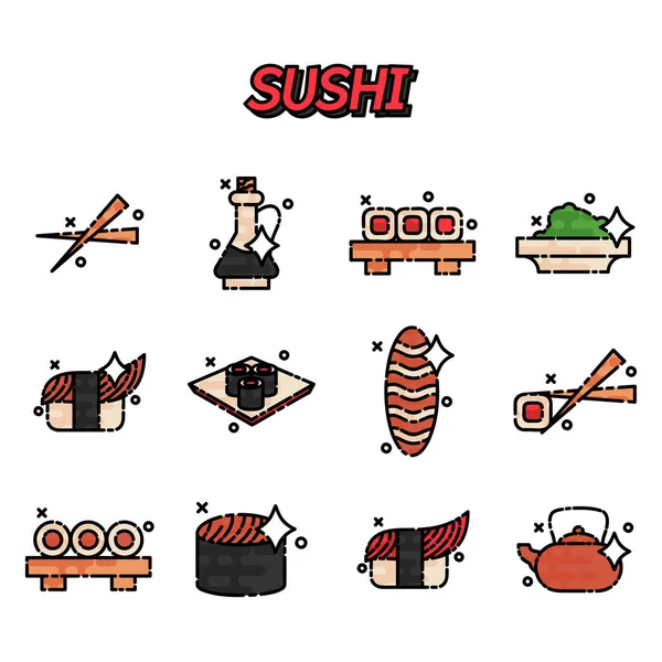 Iconos concepto de dibujos animados de Sushi — Archivo Imágenes Vectoriales