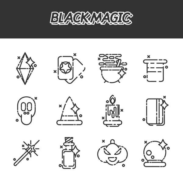 Ícones de conceito de desenhos animados de magia negra — Vetor de Stock