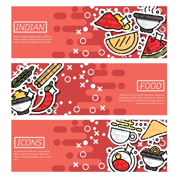 Conjunto de Banners Horizontales sobre comida india — Vector de stock