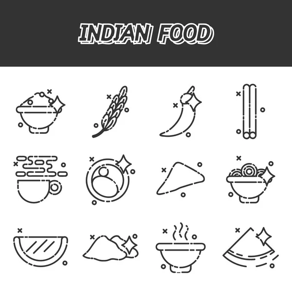Iconos Concepto Dibujos Animados Comida India Elementos Marca India — Vector de stock