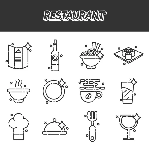 Icônes concept dessin animé restaurant — Image vectorielle