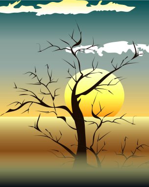 Parlak sarı gündoğumu ve günbatımı seti