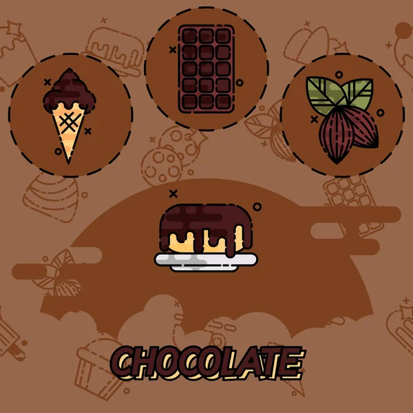 Ícones de conceito plano de chocolate — Vetor de Stock