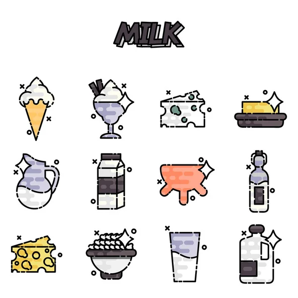 Milk production cartoon concept icons — Stock Vector